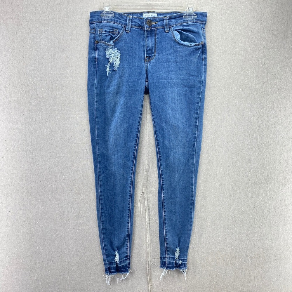 Gogo Jeans Womens 5 Dark Blue Denim Pants Distressed Skinny Stretch Low Rise USA